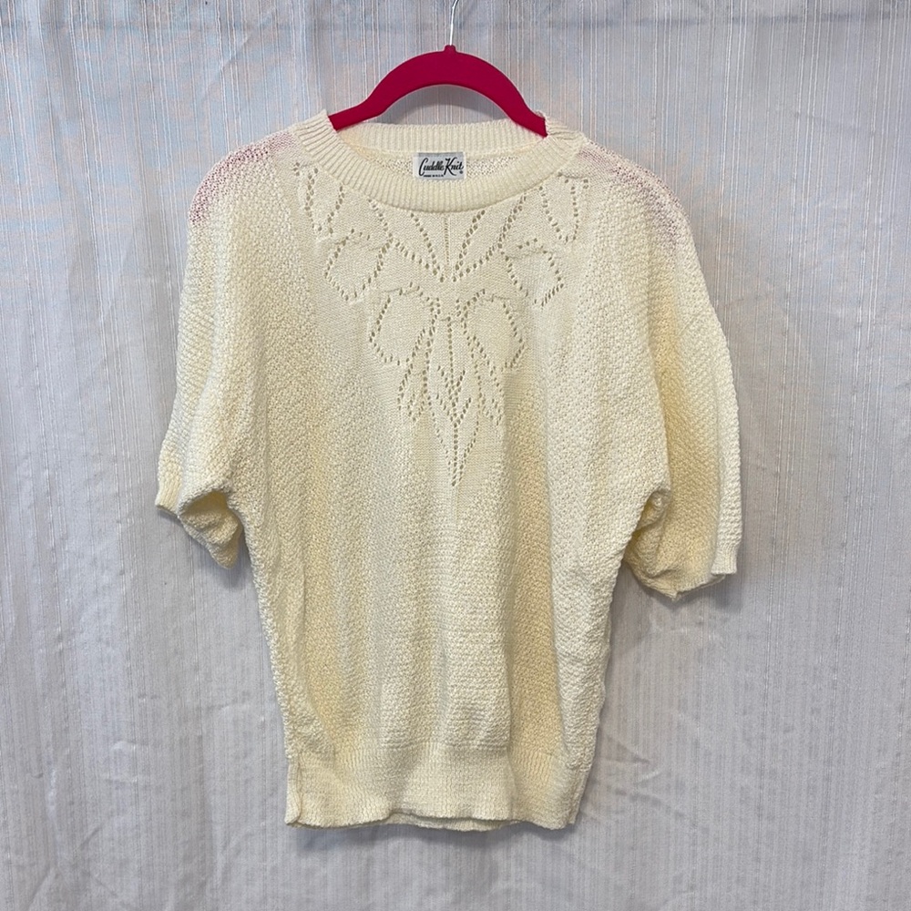 Vintage Cream Knit Short Sleeve Sweater